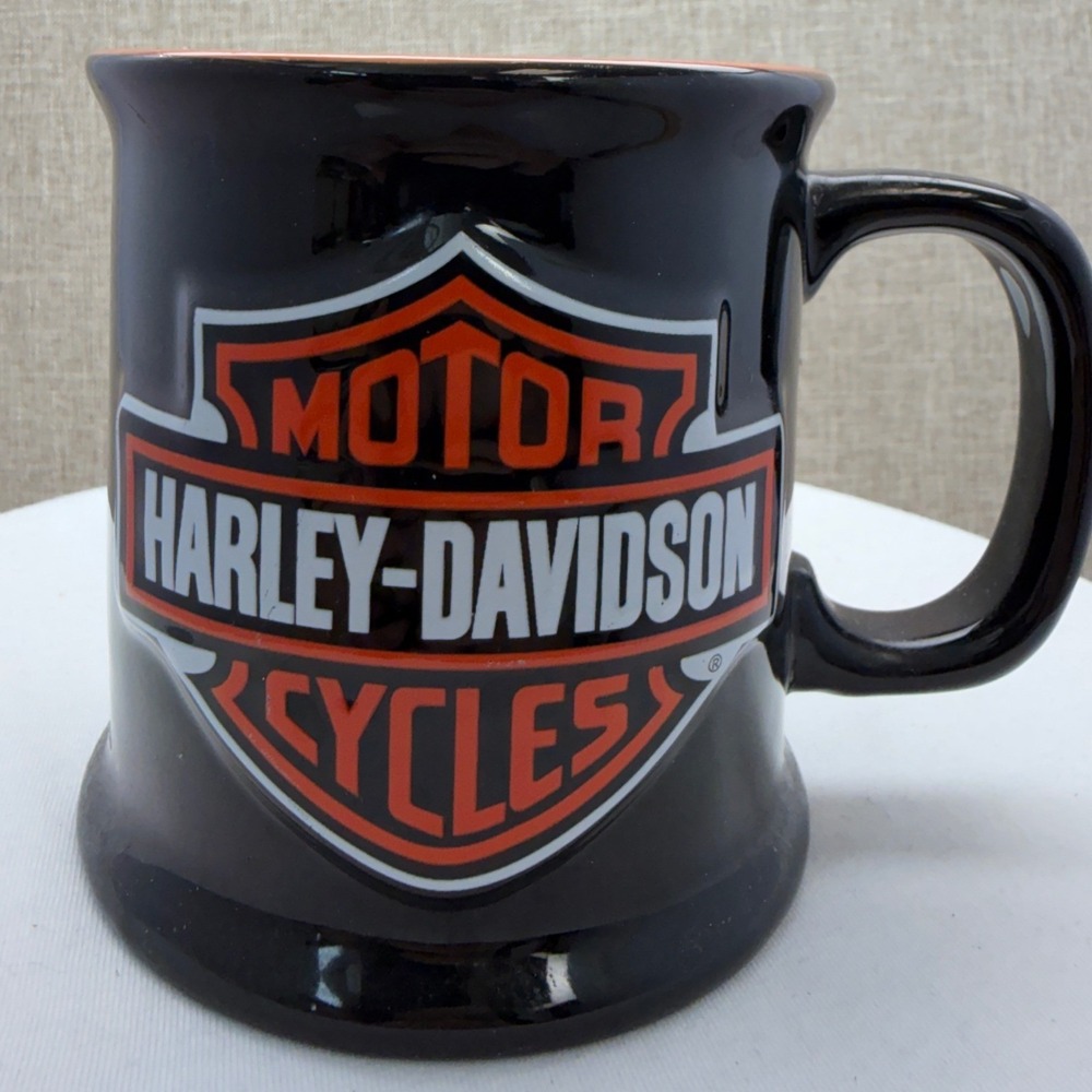 Harley-Davidson Coffee Mug Black Orange Bar & Shield Logo Ceramic Biker Cup